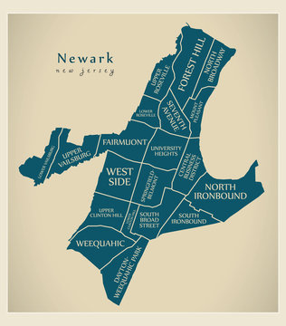 Modern City Map - Newark New Jersey city of the USA with neighborhoods and  titles Векторный объект Stock | Adobe Stock