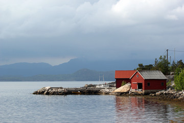 View of  Hardangerfjorden near Husnes village, Hordaland county, Norway.