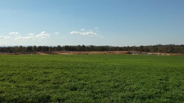 A drone fly over of a typical farm in Australia