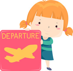 Kid Girl Airport Departure Sign Illustration