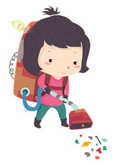 Kid Girl Junk Trash Collecting Invention