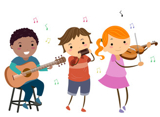 Obraz premium Stickman Kids Play Instruments Country Music