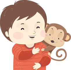 Kid Boy Pet Monkey Illustration