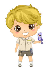 Kid Boy Zoo Keeper Bird Demonstration Illustration
