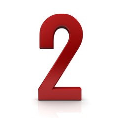 2 number two second 3d red sign isolated