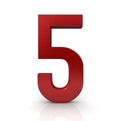 5 number five red 3d fifth sign isolated
