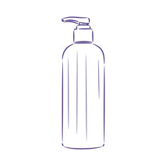 Vector outline classic liquid soap bottle on white background. Cosmetic icon. Isolated cosmetic bottle. Flat sign vector illustration. Image of a bottle with a dispenser