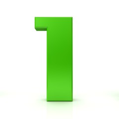 number 1 one green 3d rendering isolated