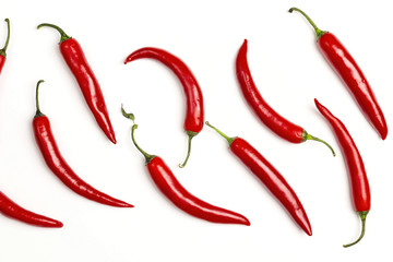 Red chilli pepper on a white background.