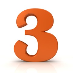 3 three number third orange 3d sign isolated on white background