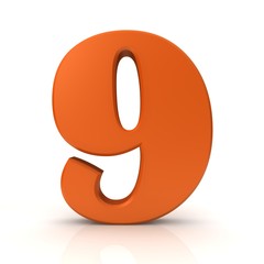 9 nine number ninth orange 3d sign isolated on white background