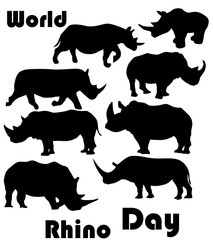 World Rhino day, set of eight rhinos