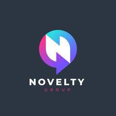 Creative Letter N Logo design vector template. Arrow chat symbol.