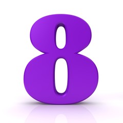 number 8 eight purple 3d rendering isolated sign