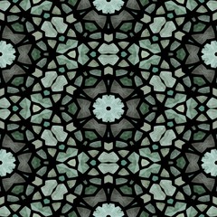 Dark creative kaleidoscope pattern, seamless texture with flower ornaments, abstract vintage background, multicolor background