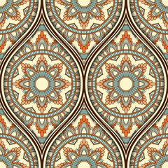 Seamless pattern with ethnic mandala ornament. Hand drawn vector illustration