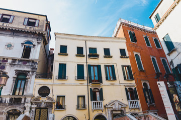 Venice, Italy - May 24, 2018: Beautiful architecture of a unique Venice. Postcard with a view of the city.