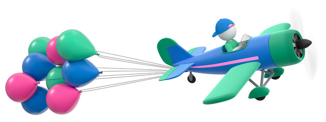 3D Illustration Flieger blau und pink