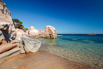 Naklejka premium Rock formations of the cliffs and beaches of the island of San Pietro in Sardinia, Italy.