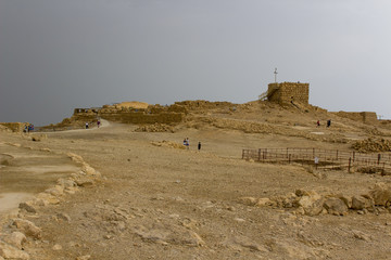 Some of the reconstucted ruins of the ancient Jewish clifftop fortress of Masada in Southern...
