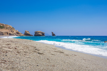 Fototapeta na wymiar The beach of Triopetra with turquoise sea in Southern Crete, Greece