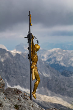 Bavarian alps: Crucified Jesus on a summit cross on the Hockeck near Berchtesgaden