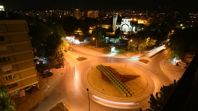 Time lapse of roundabout in the city night.