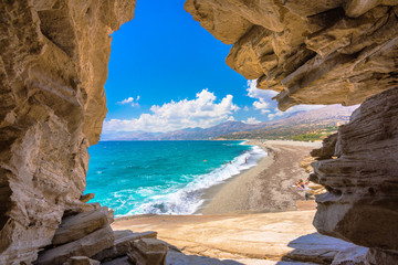 Fototapeta premium The beach of Triopetra with turquoise sea in Southern Crete, Greece