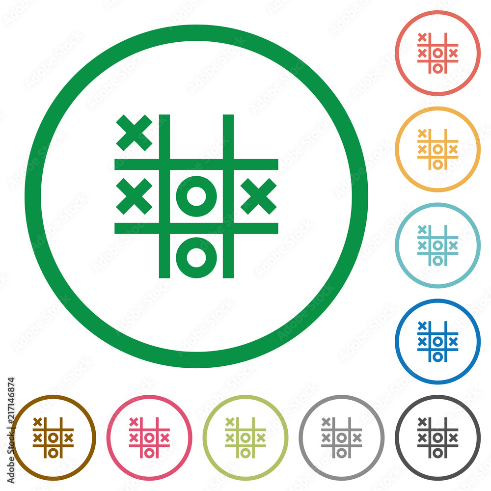 Poster tic tac toe game flat icons with outlines