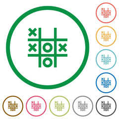 Tic tac toe game flat icons with outlines
