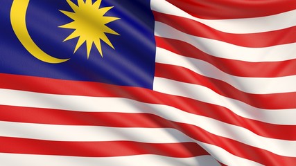 The flag of Malaysia. Waved highly detailed fabric texture.