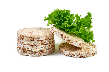  puffed crispbread, lettuce leaves