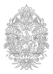 Abstract black and white floral ornament. Can be used for tattooing, drawing henna, design, printing on fabric. Coloring page for children and adults.
