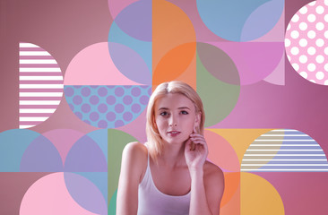 Determine to act. Appealing positive woman touching face and looking at camera