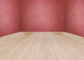 Red cement wall with Wooden floor