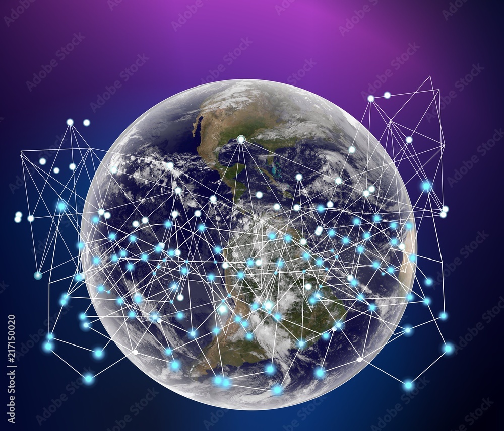Poster connection concept digital network,earth image provided by nasa.elements of this image furnished by 