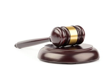 Judge hammer on wdhite background. mallet.