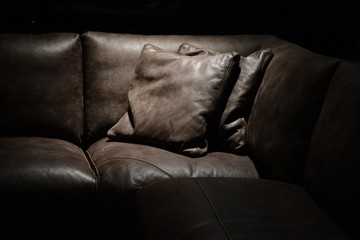 Brown Leather Upholstery of  Sofa