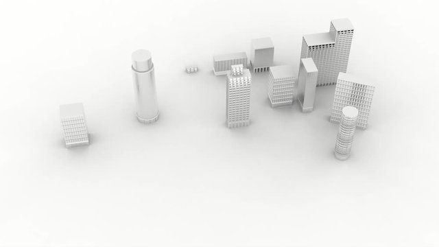 Animazione illustrazione 3D. Sviluppo città su sfondo bianco..