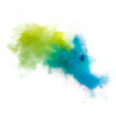 Freeze motion of colored dust explosion isolated on white background - obrazy, fototapety, plakaty