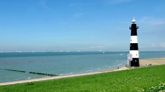 Breskens, lighthouse on a sunny and windy day, Netherland
