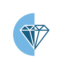 Diamond logo template. Diamond in a semi circle of blue color. Vector illustration.