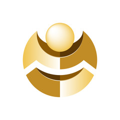 Gold balanced ball with abstract letter "M" logo template. Finance company and bank symbol. Vector illustration.