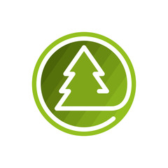 The fir-tree logo template. The silhouette of the tree from a thick line on the green circle. Vector illustration.