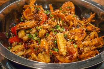 Delicious food spicy shrimp