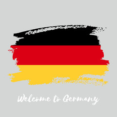Germany vector watercolor national country flag icon. Hand drawn illustration with dry brush stains, strokes, spots isolated on gray background. Painted grunge style texture for posters, banner design