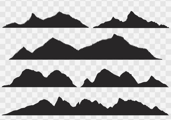 Silhouette mountain peaks.