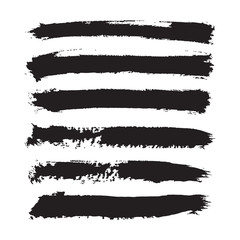 Vector dark black grunge watercolor, ink texture set of hand painted dry brush splashes, strokes, stains, blots, stripes, geometric horizontal lines. Abstract acrylic backgrounds isolated on white.