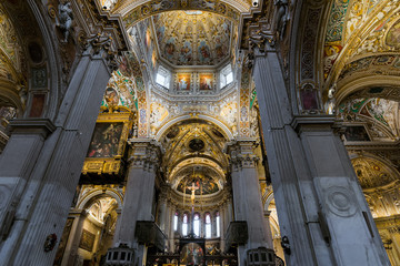 View of the interior of the Basilica of Santa Maria Maggiore in the upper town of Bergamo....