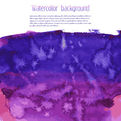 Universe blue, violet, purple, magenta watercolor texture background. Space, cosmos, galaxy hand painted illustration with dry brush strokes, stains, spots, splashes. Abstract vector frame.